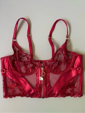 Honey Birdette Azalea Crimson Red Bustier / Longline Bra 34C